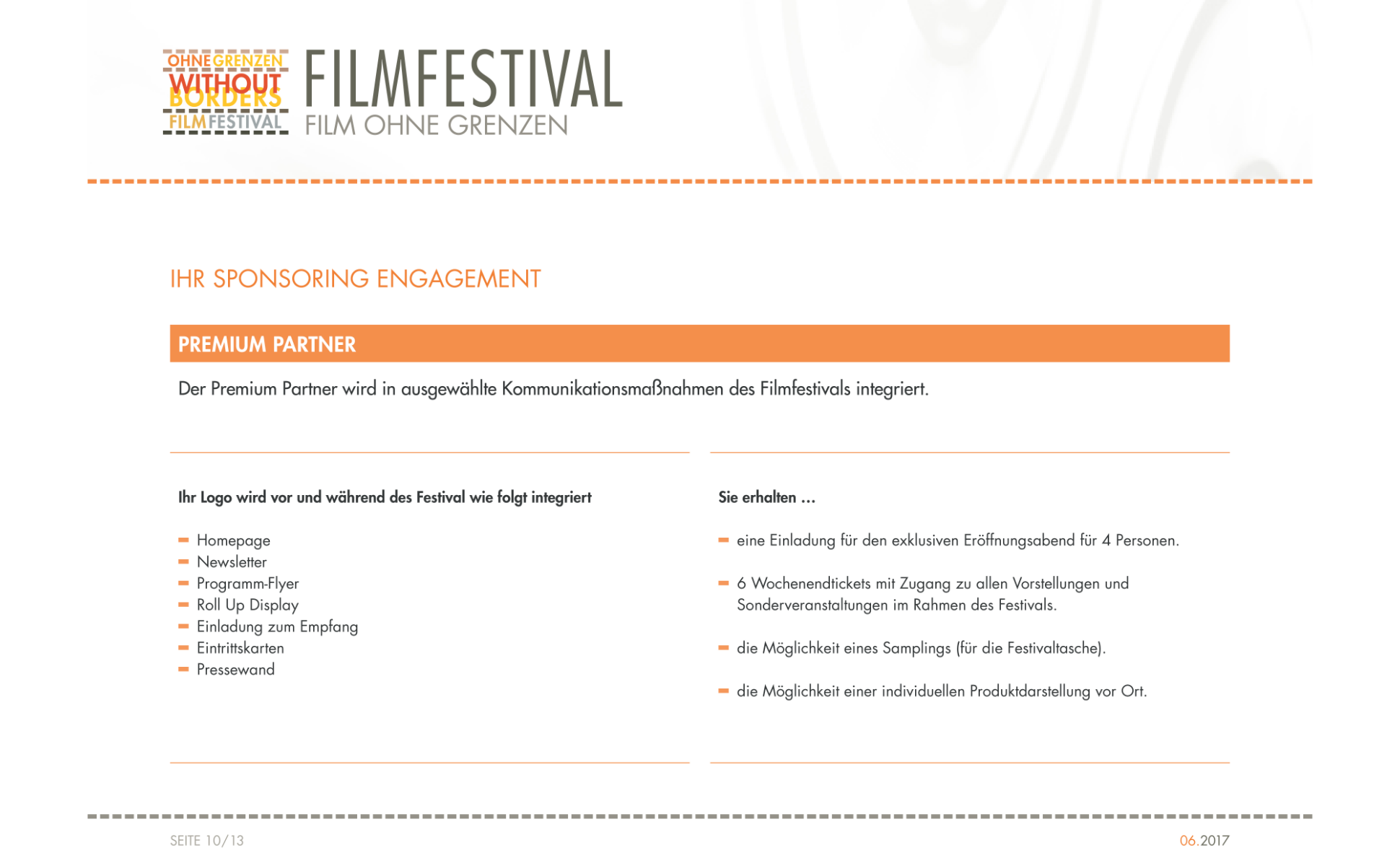 Sponsorenbooklet – Filmfestival Bad Saarow, Film ohne Grenzen