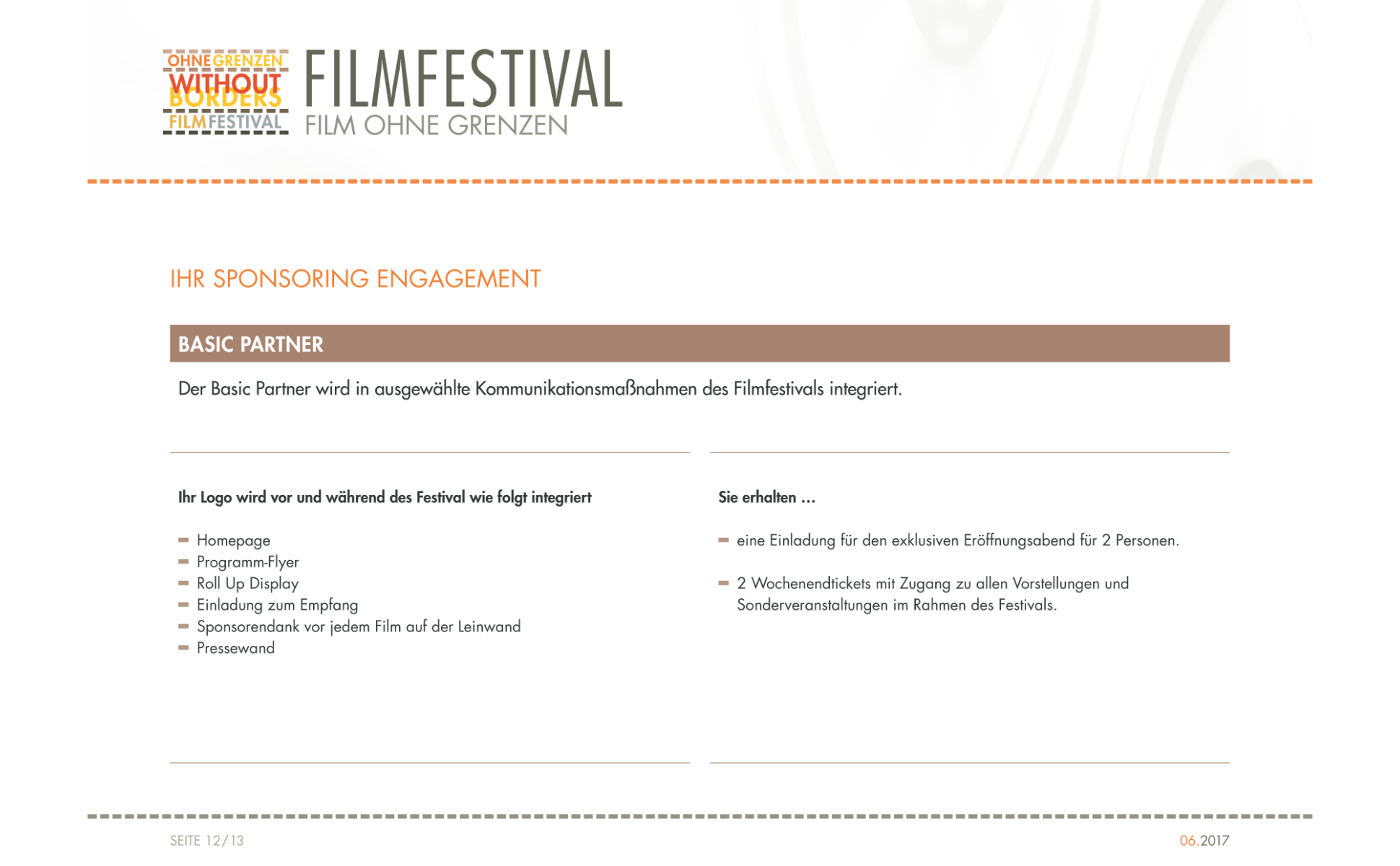 Sponsorenbooklet – Filmfestival Bad Saarow, Film ohne Grenzen