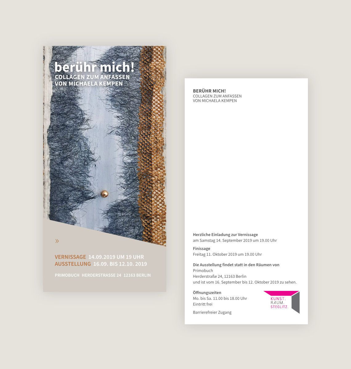 Einladungskarte Ausstellung „Berühr mich!“ Einladungskarte Ausstellung „Berühr mich!“ – Michaela Kempen Collagen