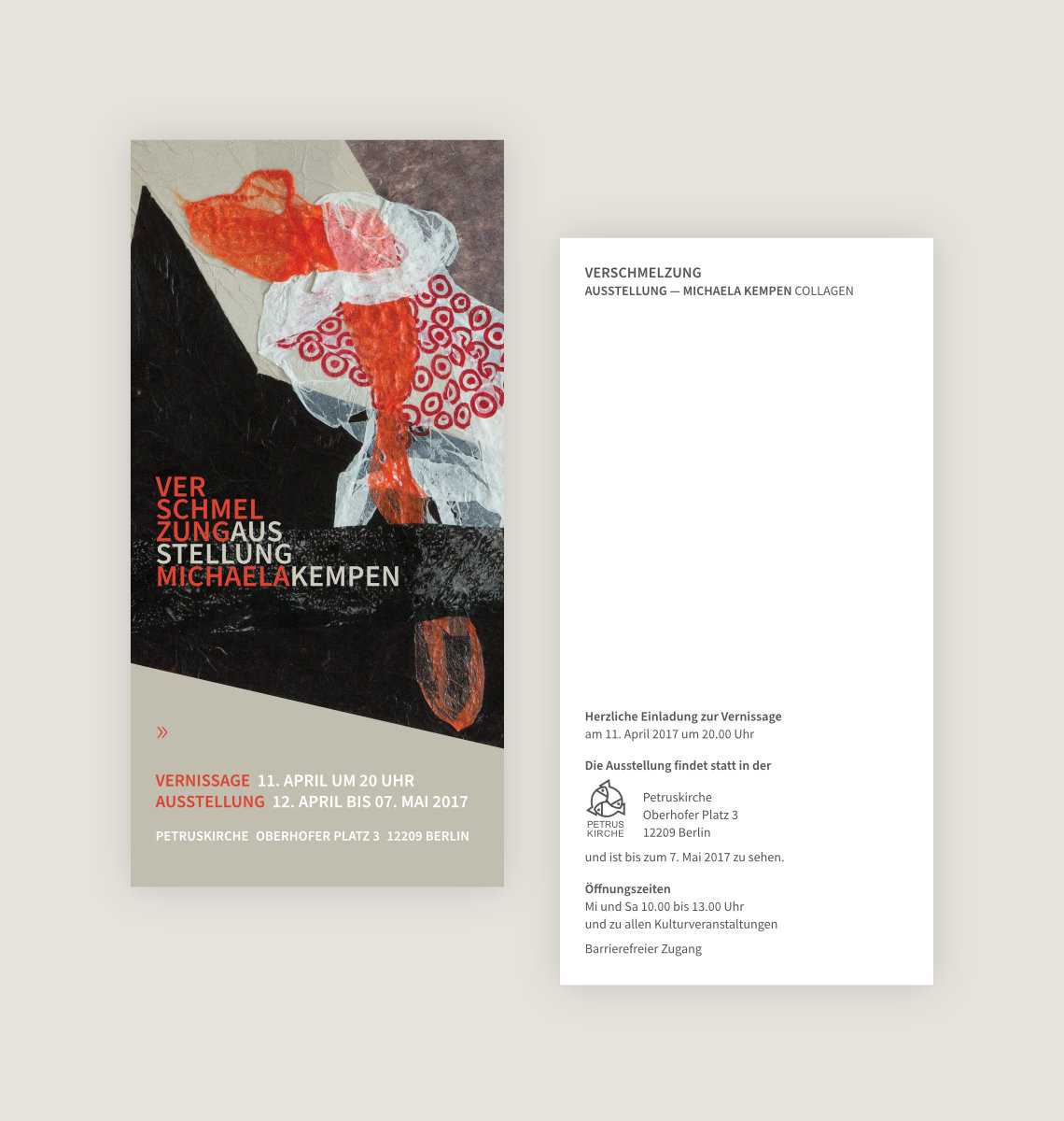 Einladungskarte Ausstellung „Verschmelzung“ Einladungskarte Ausstellung „Verschmelzung“ – Michaela Kempen Collagen