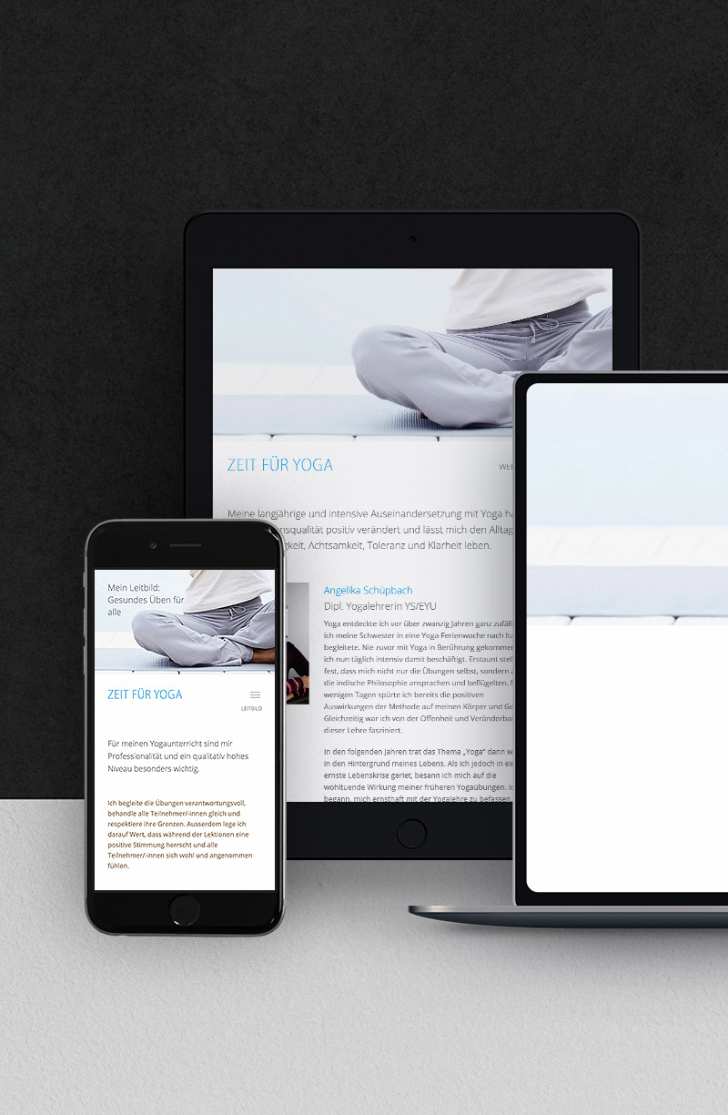 Webseite Zeit für Yoga: Ansichten auf Laptop, iPad und Smartphone